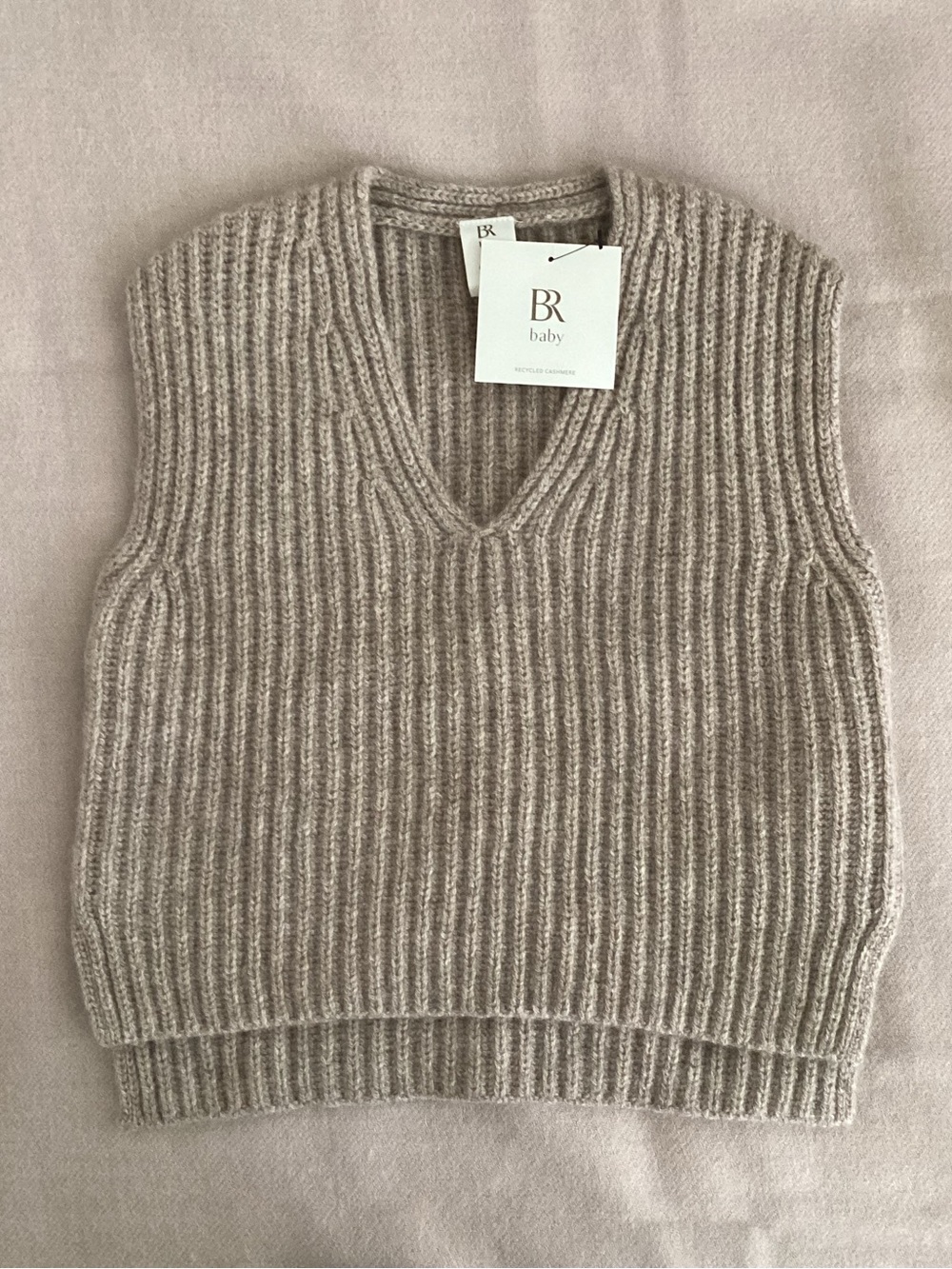 NWT BR Baby 100% Cashmere Ribbed Sweater Vest Taupe 12-18M